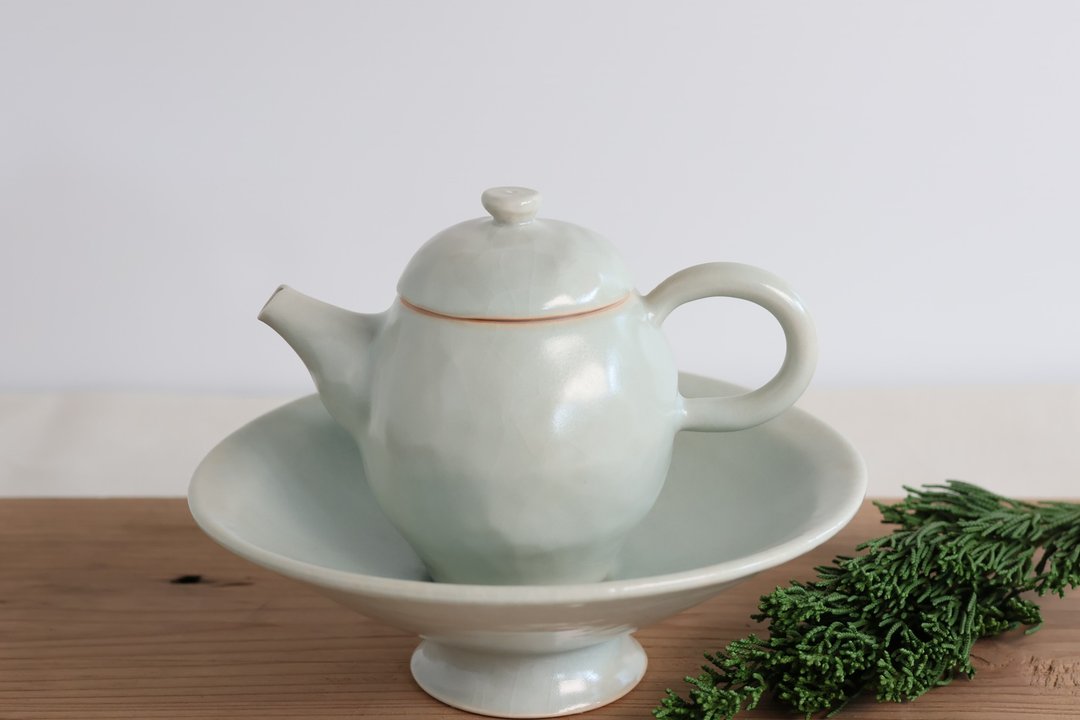 天青梅灰高足盘/天青梅灰壶 - 茶具/茶杯 - 瓷 