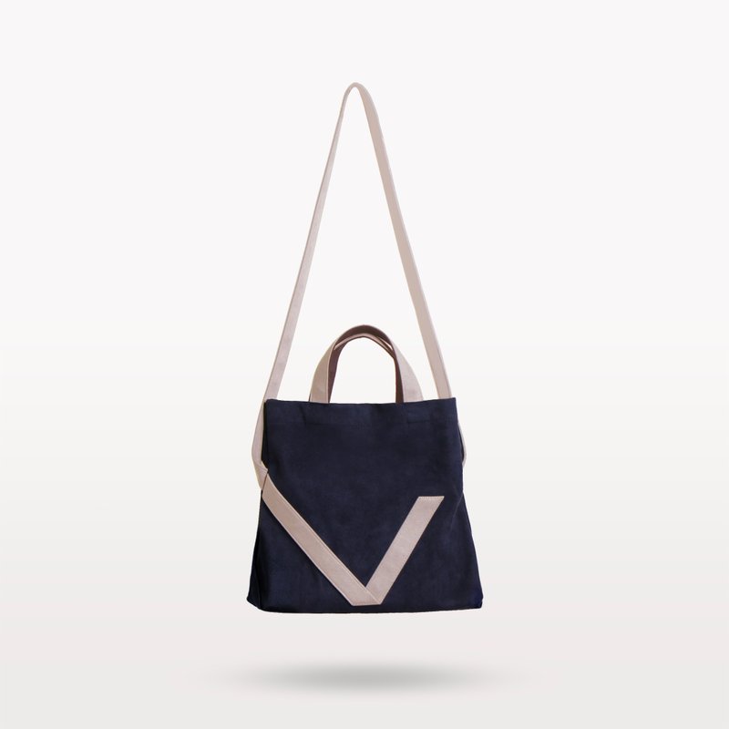 【日常系列-秋冬限定】V flap 3WAY小折V包(深蓝x迷雾粉)一包三用 - 侧背包/斜挎包 - 尼龙 蓝色