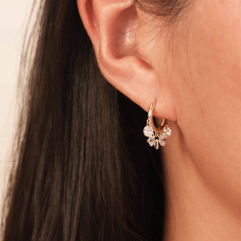 s925銀鋯石流蘇閃耀耳環 女生耳環 防敏感易扣耳環 禮物交換 - 耳环/耳夹 - 银 金色