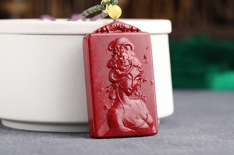 天然原矿朱砂手链紫金砂国色天香美人图吊坠 朱砂含量高达95以上 - 项链 - 宝石 