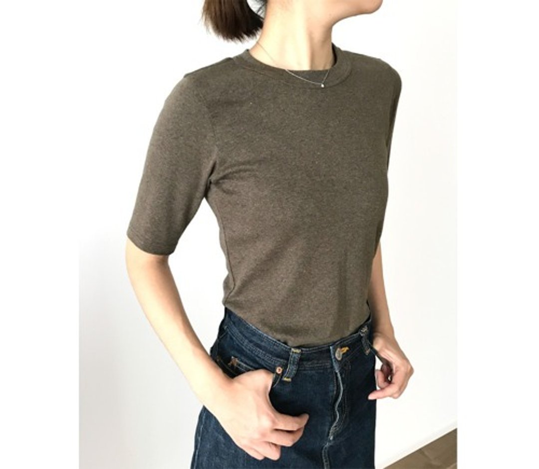 Organic cotton made in Japan Adult four-quarter sleeve plain T-shirt Ash Brown[Sizes available] - 女装上衣 - 棉 