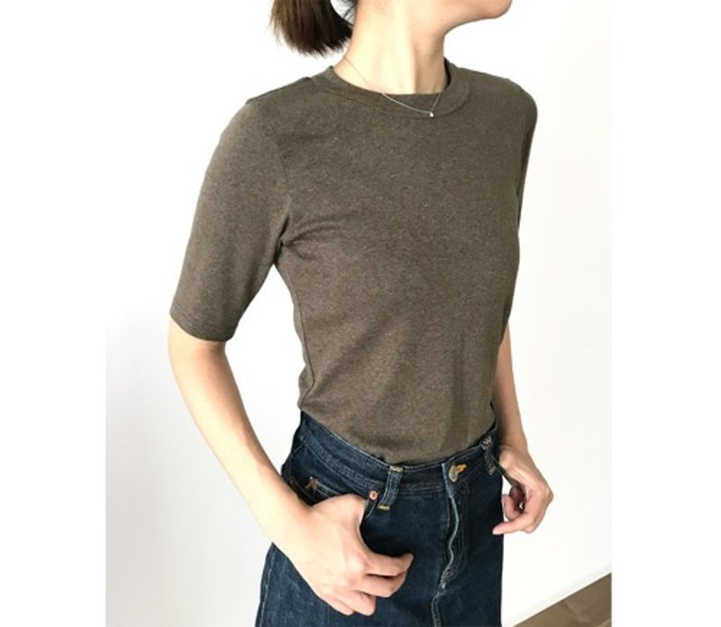 Organic cotton made in Japan Adult four-quarter sleeve plain T-shirt Ash Brown[Sizes available] - 女装上衣 - 棉．麻 