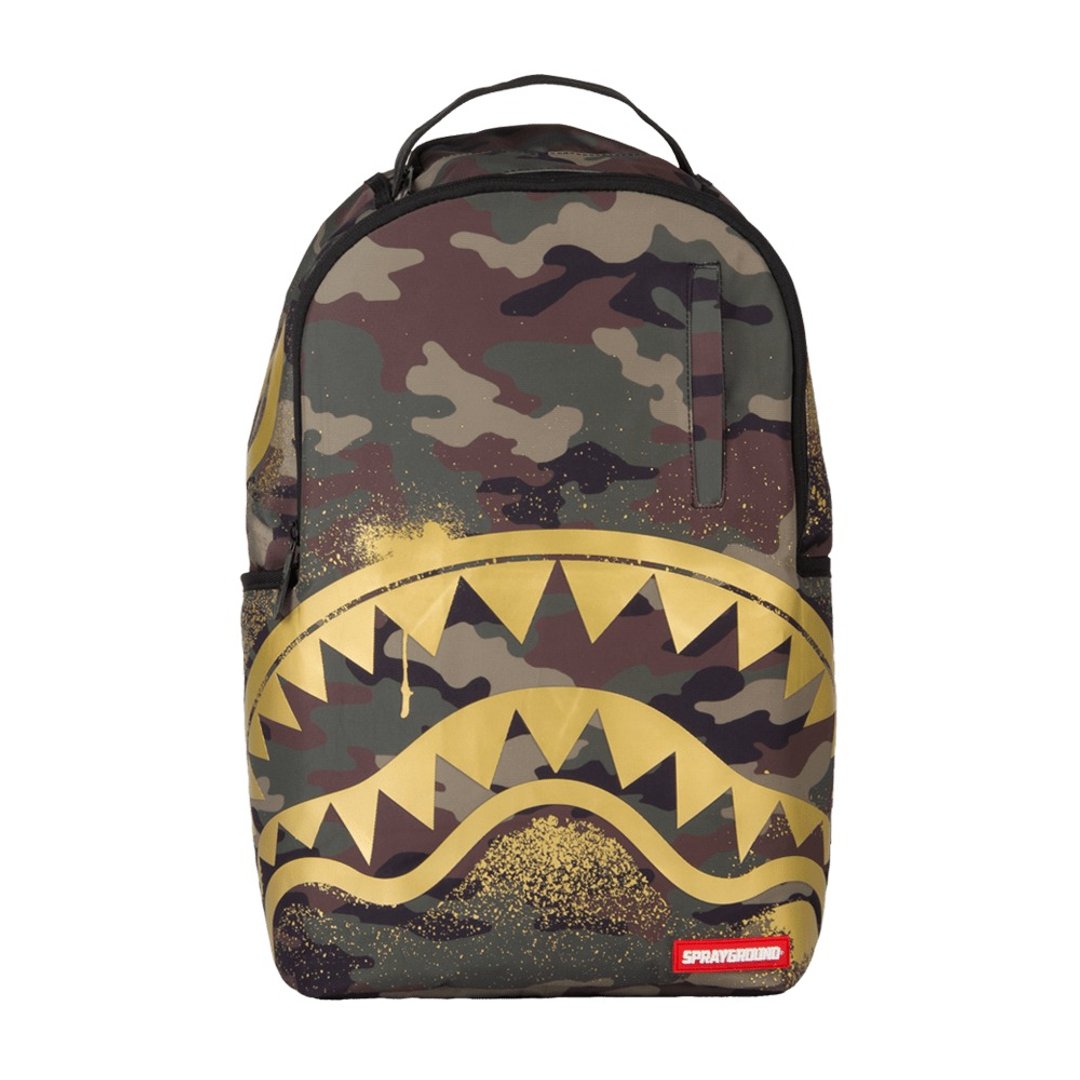 【SPRAYGROUND】Gold Stencil Shark Camo 黄金迷彩鲨鱼后背包 - 后背包/双肩包 - 其他材质 金色