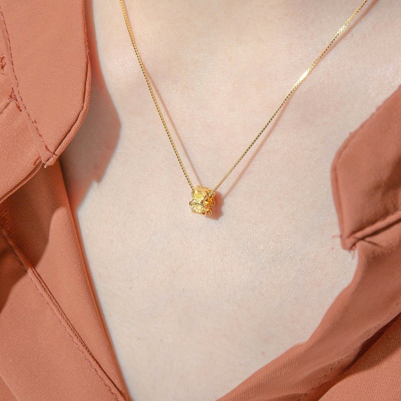 藏宝箱金饰 9999黄金纯金 爱心转运坠子/项链 - 项链 - 24k 金 金色