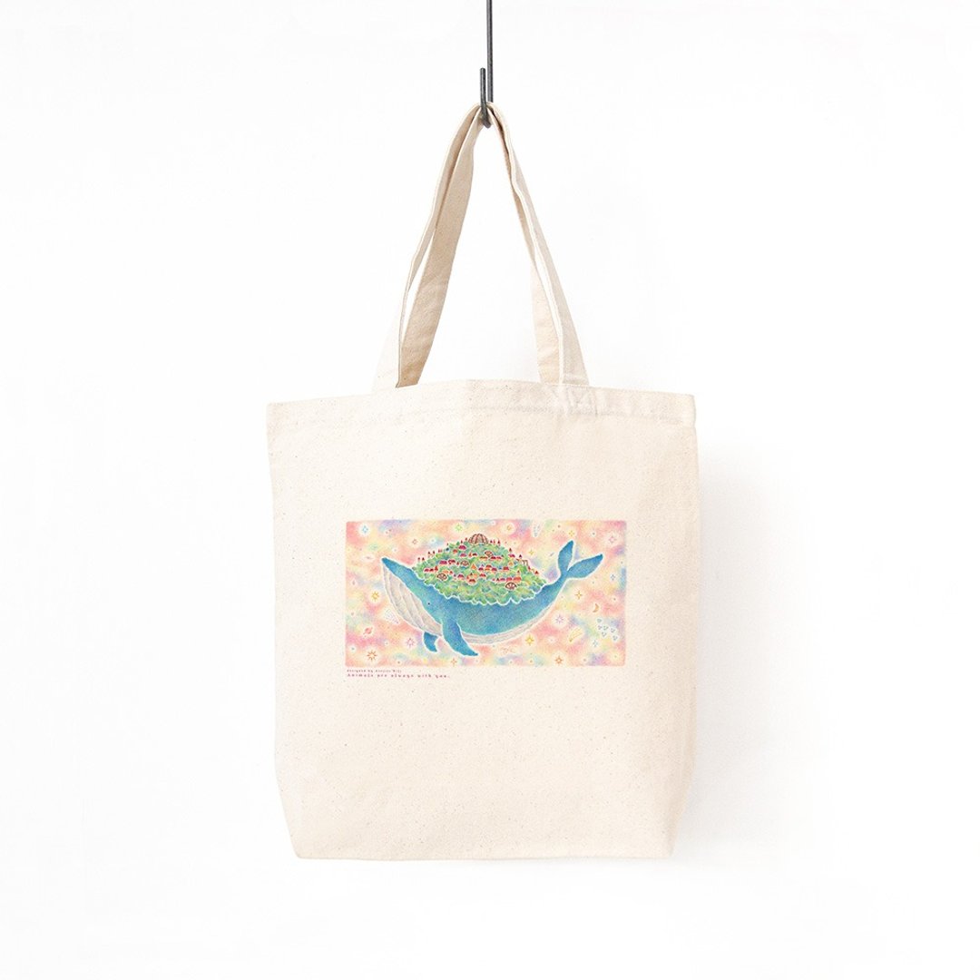 Walk together. A4 size can be stored. Tote bag "Whale Town" TB-551 - 手提包/手提袋 - 棉．麻 卡其色