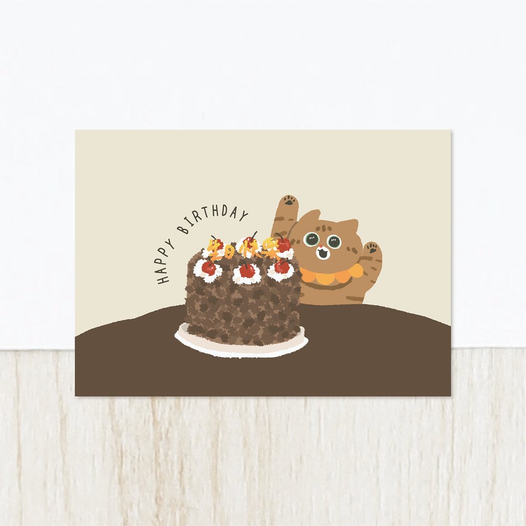 森蕗插画 黑森林蛋糕款 可爱猫咪生日卡片 双面明信片 生日快乐 - 卡片/明信片 - 纸 