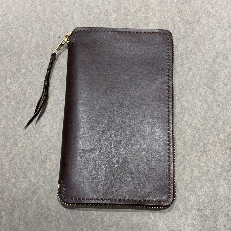 纯手工客制皮革拉链式长夹免费印字绣字 - 皮夹/钱包 - 真皮 多色