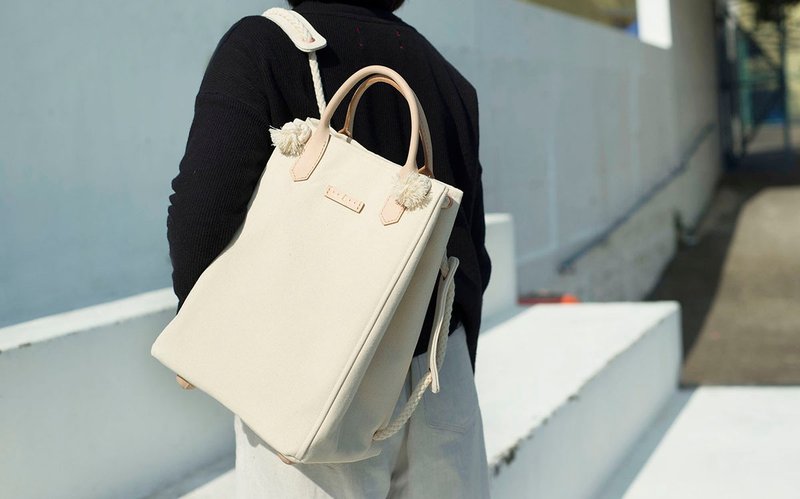 岛中坊研 三用帆布背包 (普通/A4尺寸,米色版本) - 侧背包/斜挎包 - 棉．麻 黄色