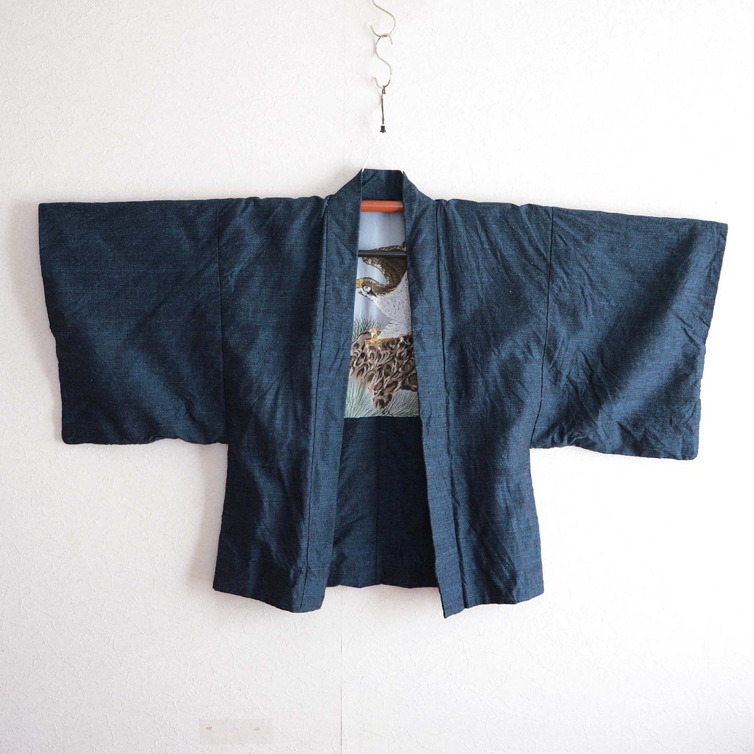 羽织男式衬里鹰古董和服日本复古昭和 - 男装外套 - 其他材质 蓝色