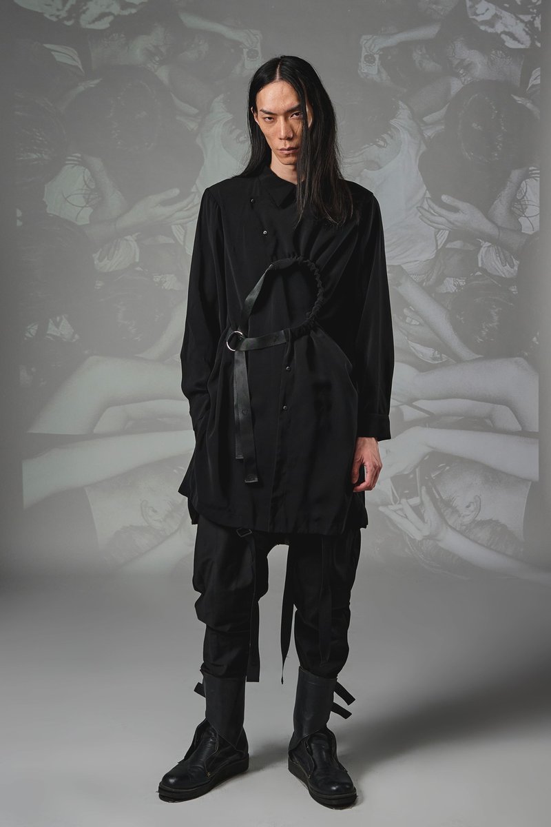 圆形立体抽皱衬衫 - 女装衬衫 - 聚酯纤维 黑色