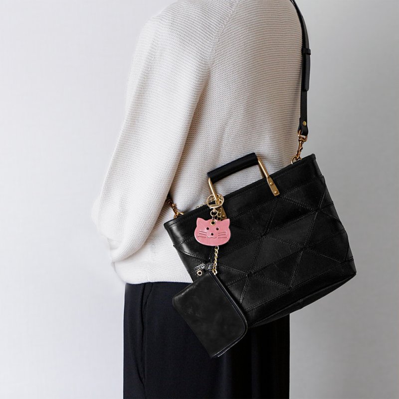 手工缝制植物鞣制牛革 2WAY 肩背包 - 黑色 - 侧背包/斜挎包 - 真皮 黑色