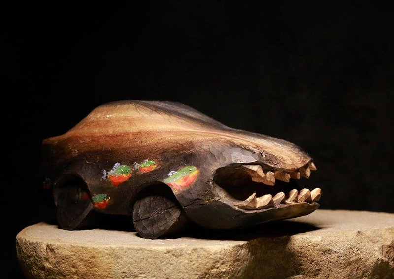 凶猛的食人鱼小汽车/木雕/雕刻/樟木 - 摆饰 - 木头 