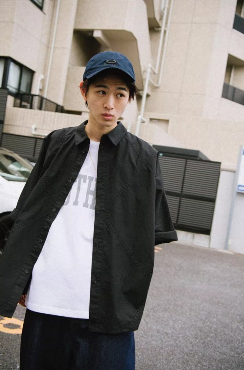 自由又放荡 日系复古短袖衬衫 - 男装衬衫 - 其他材质 黑色