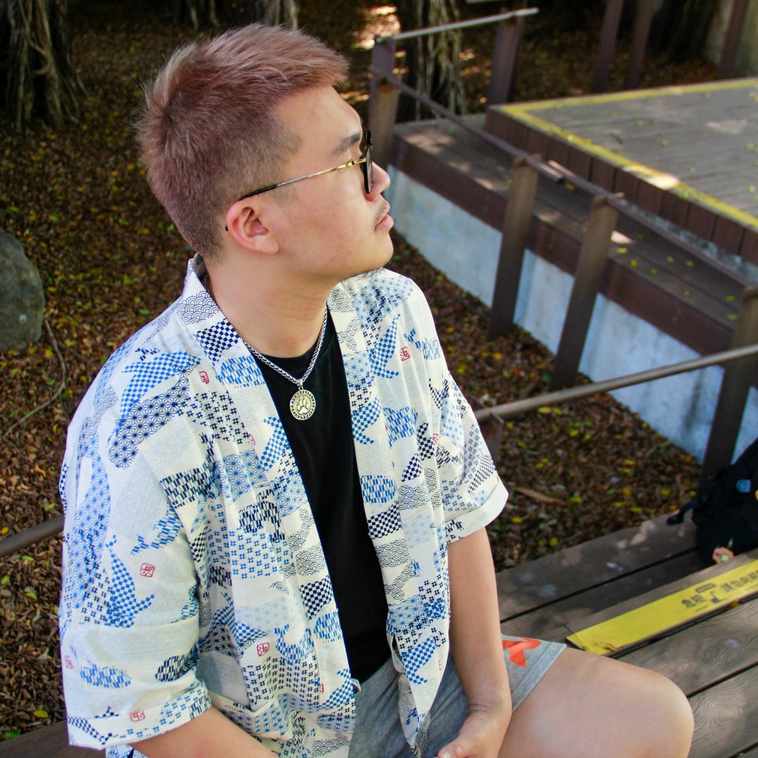 日式外套-青海波鲸鱼(白) - 男装外套 - 棉 白色