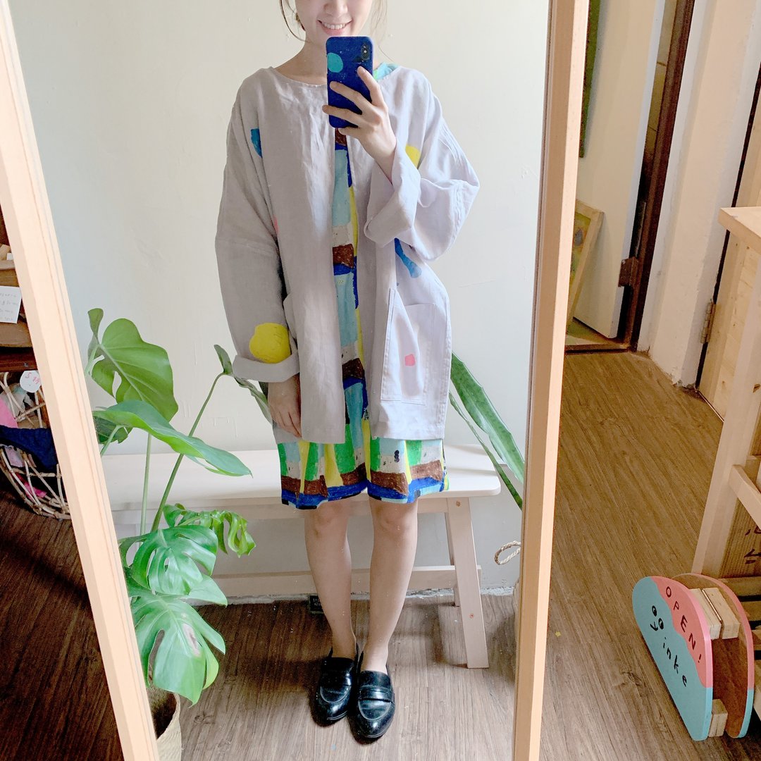 最后一件现货 蓝天、太阳、草地、小狗小猫美丽印花口袋洋装 - 洋装/连衣裙 - 棉 绿色