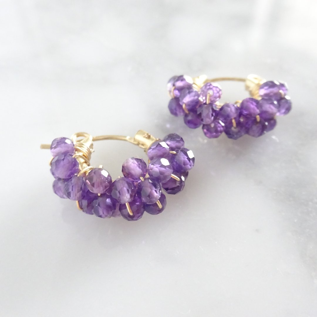 14kgf Amethyst pave pierced earring / earring - 耳环/耳夹 - 宝石 紫色