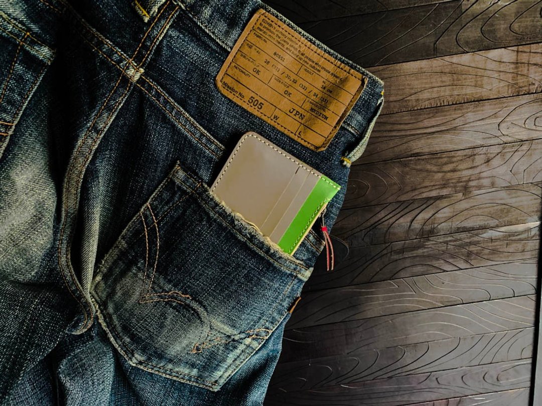 F-SLIM Green x gray full slim wallet for that casual person Like the denim pocket FSW-GHYR-W - 皮夹/钱包 - 真皮 灰色