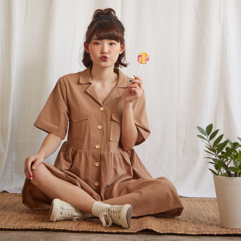 Hawaii Summer Dress in Khaki - 洋装/连衣裙 - 棉．麻 卡其色