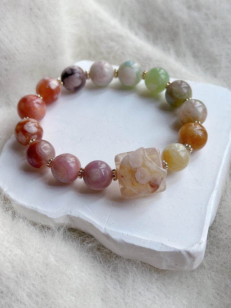 旋转猫头 樱花玛瑙彩虹手串 - 手链/手环 - 水晶 多色