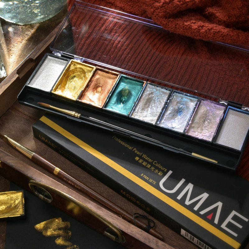 三款)台湾UMAE 奥马 Pearl 块状水彩 Watercolour 珠光块状水彩 - 插画/绘画/写字 - 塑料 金色