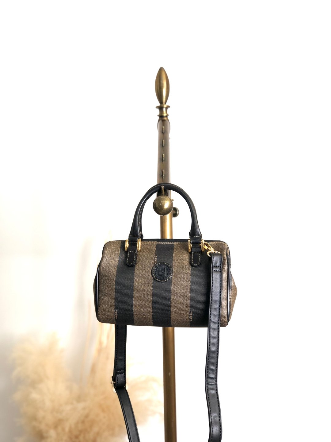 【日本直送 名牌中古包】FENDI 经典Pequin 帆布手提包 黑色 PVC皮革 2WAY 迷你包 迷你波士顿包 vintage p73ycs - 手提包/手提袋 - 防水材质 黑色
