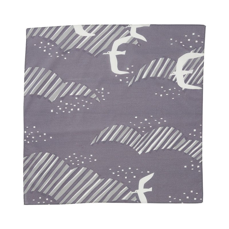 海鸥型染印花方巾/手帕 -52x52cm - 手帕/方巾 - 棉．麻 灰色