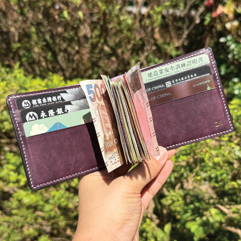 【钱夹钱包】紫色磨砂牛皮/纤薄轻巧/男女适用款/免费压字 - 皮夹/钱包 - 真皮 紫色