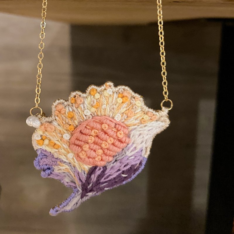 花刺绣项链 温暖浪漫的麦穗&穗花 - 项链 - 绣线 