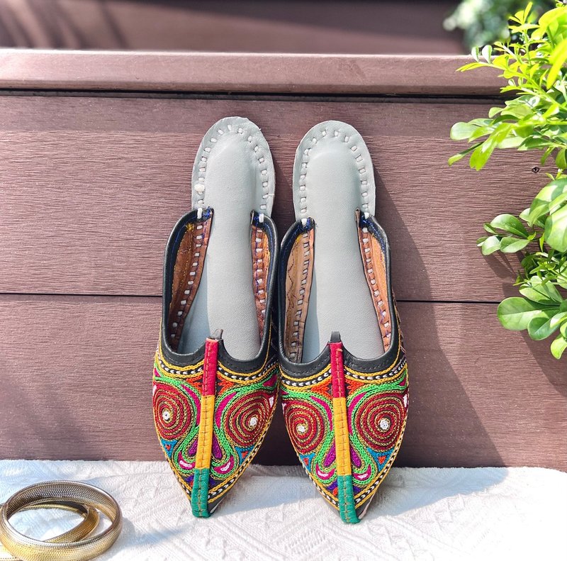 印度手工鞋丨民族绣花系列 - 星漩 - 拖鞋 - 真皮 多色