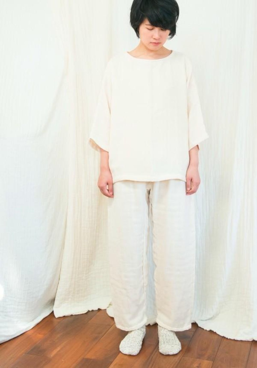 Loose pajamas 10 minutes length set - 居家服/睡衣 - 棉．麻 