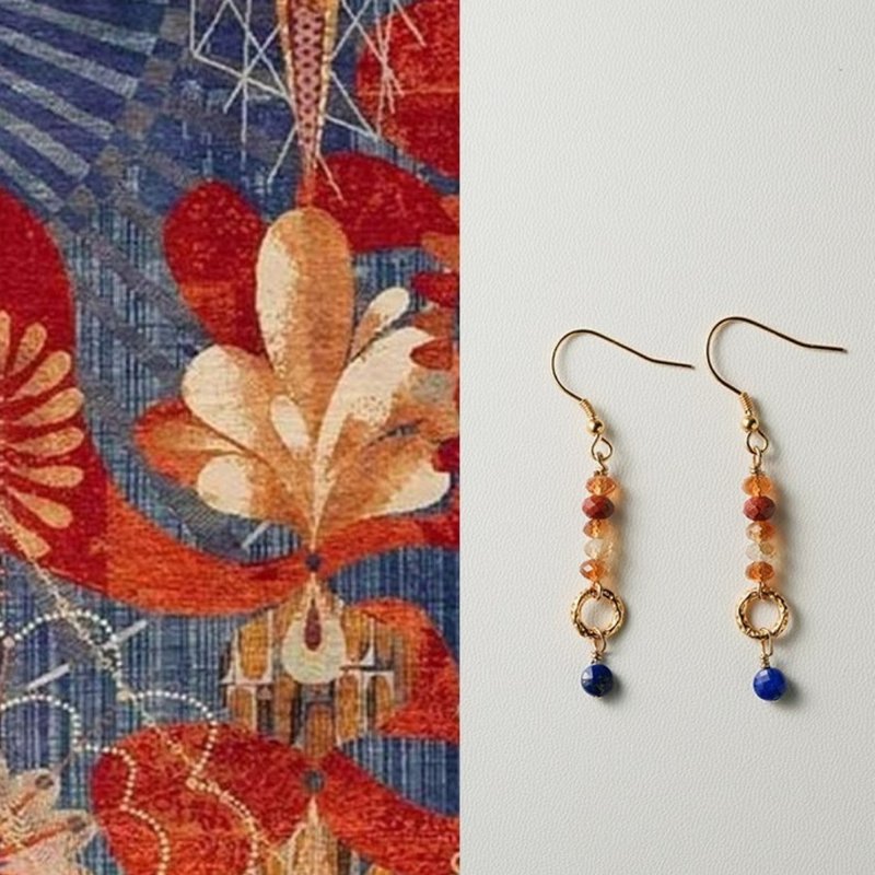 原创燕时川料南红青金石耳环小众国风耳钉耳饰 - 耳环/耳夹 - 玉石 黄色