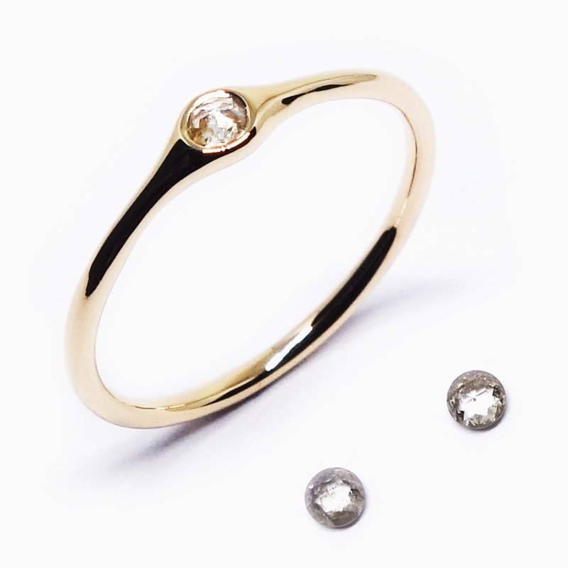 Birthstone of April 0.11ct rustic diamond minimum ring【Pio by Parakee】鑽石戒指 - 戒指 - 宝石 金色