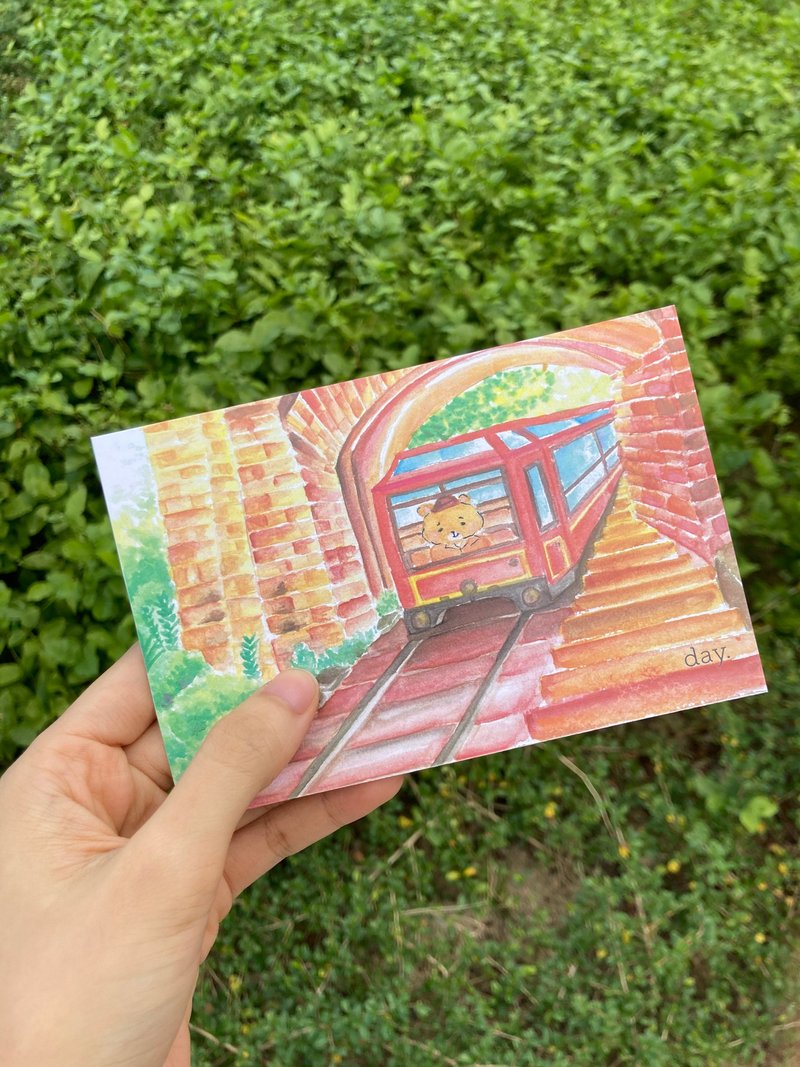 【 水彩 明信片 】幸福 歪嘴 小熊 游香港 x 山顶缆车 - 卡片/明信片 - 纸 白色