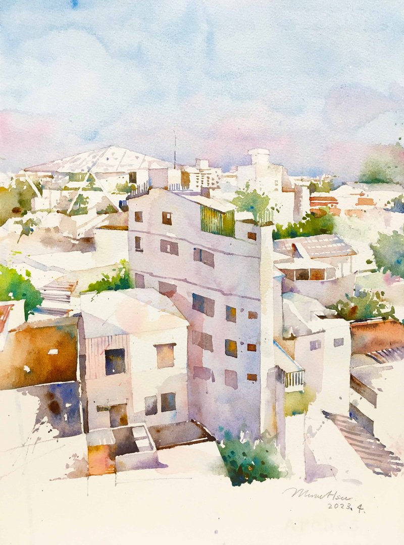在线课程。傍晚的屋顶风景(可加购材料包) - 插画/绘画/写字 - 纸 蓝色