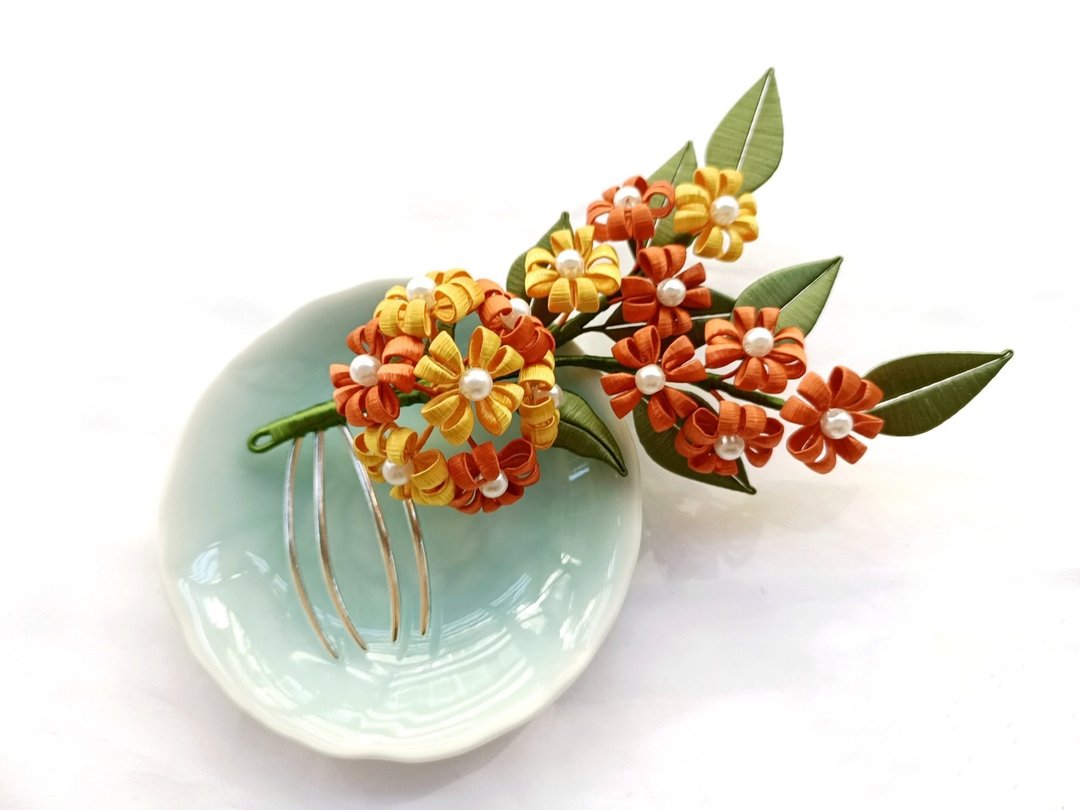 十里桂香 古风桂花传统工艺发簪发饰饰品缠花手作 - 发饰 - 绣线 橘色
