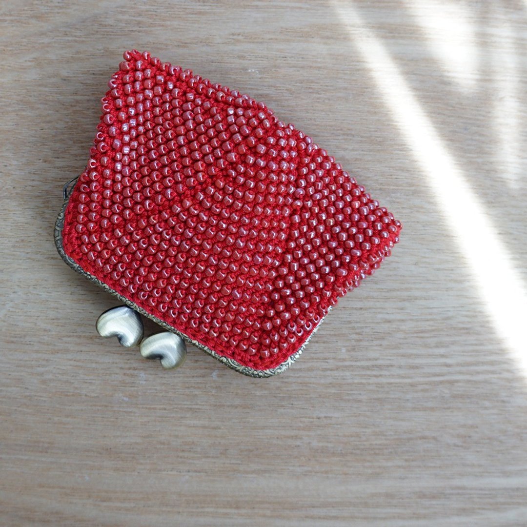 Ba-ba handmade Beads crochet pouch No.1631 - 零钱包 - 其他材质 红色