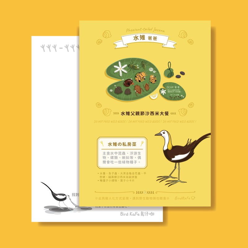 鸟明信片 | 水雉 爸爸 | 鸟儿の私房菜系列 - 卡片/明信片 - 纸 咖啡色
