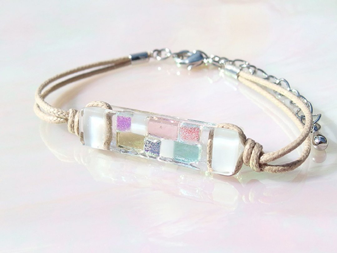 Snow glass (Yuki [powdered snow]) bracelet / anklet [length, metal free choice] [made-to-order] - 手链/手环 - 玻璃 白色