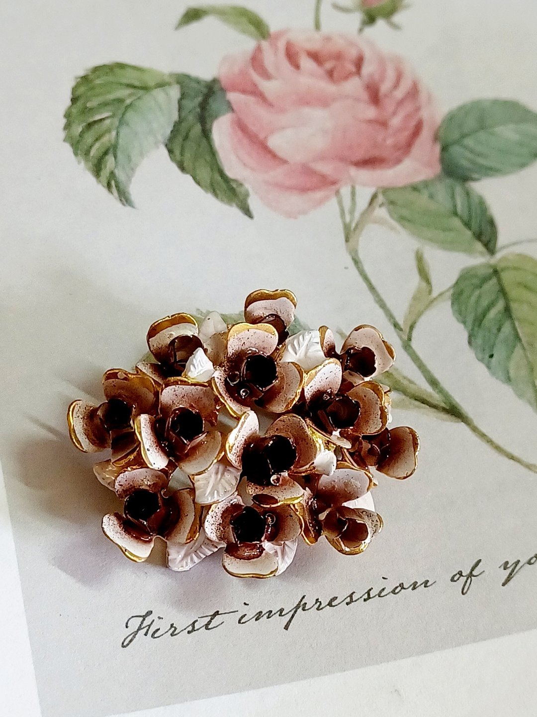 vintage jewelry 古董 奥地利 渐层咖啡色立体花卉 别针  胸针 - 胸针 - 其他金属 