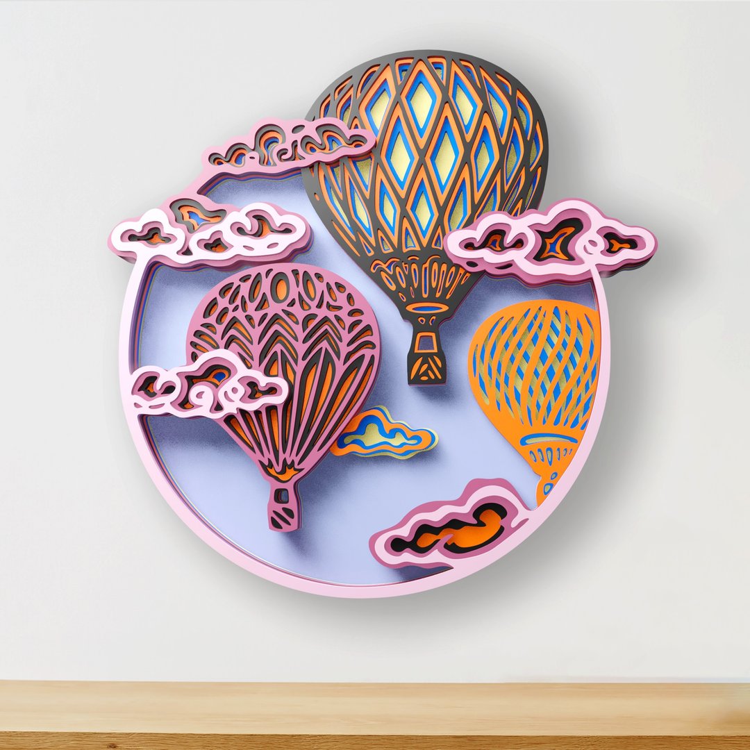 Air Balloons 2 用于 Cricut 的多层 SVG 文件、用于家居装饰的激 - 图文模板设计 - 其他材质 