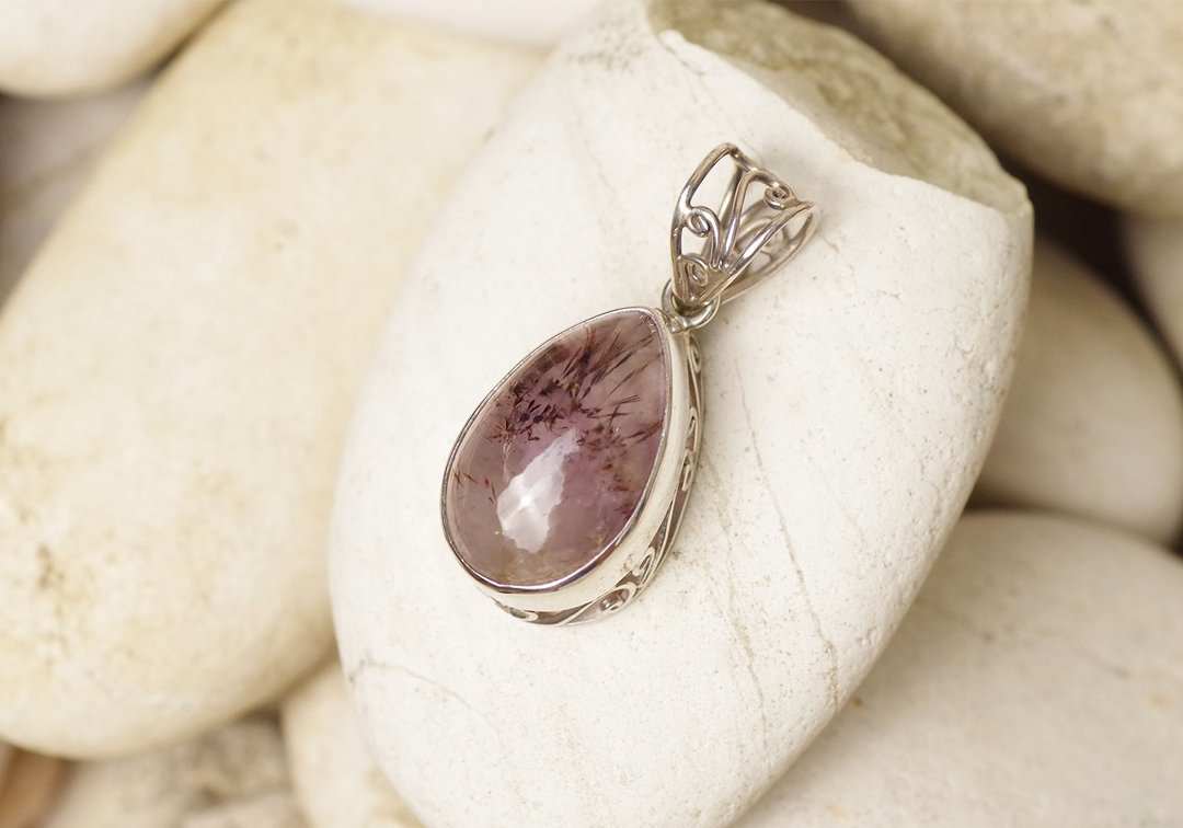 Lepidocrocite Pendant Top - Gemstone Pendant Necklace | Natural Lepidocrocite - 项链 - 纯银 紫色
