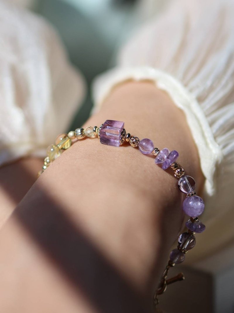 薰风吹拂富良野。薰衣草紫水晶 黄水晶 黄发晶 14K包金 水晶手链 - 手链/手环 - 水晶 紫色