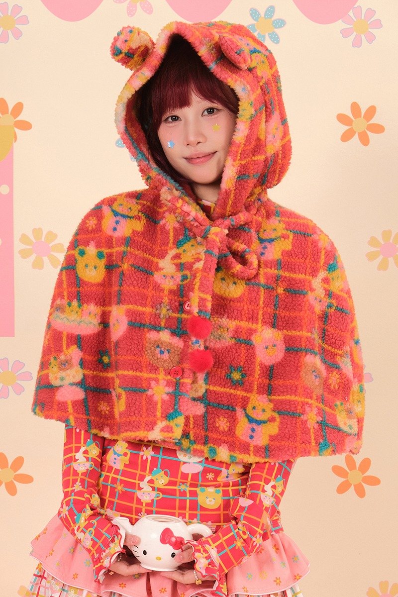 昭和甜品屋羊羔绒小熊耳朵连帽披风斗篷外套 可爱 - 女装休闲/机能外套 - 棉．麻 多色