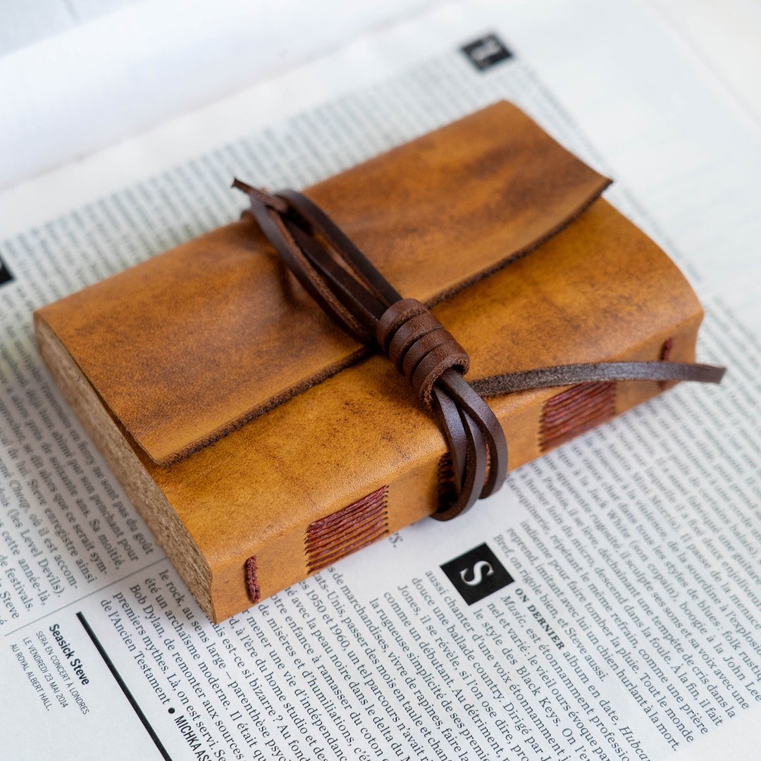 笔记本/手帐 真皮 Leather Journal, Vintage Bookbinding (Natural Edge / Rustic Brown) - 笔记本/手帐 - 真皮 