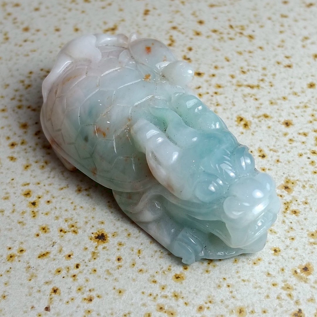 J0108天然翡翠A货 . 细糯撒金三彩大龙龟和小乌龟.健康长寿.摆件. - 摆饰 - 玉石 