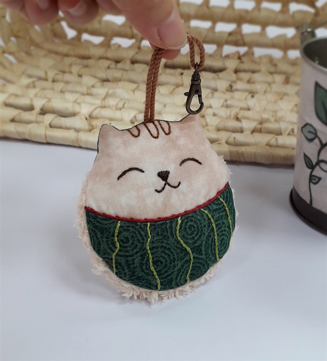 西瓜猫钥匙吊饰造型除尘擦 - 吊饰 - 棉．麻 绿色