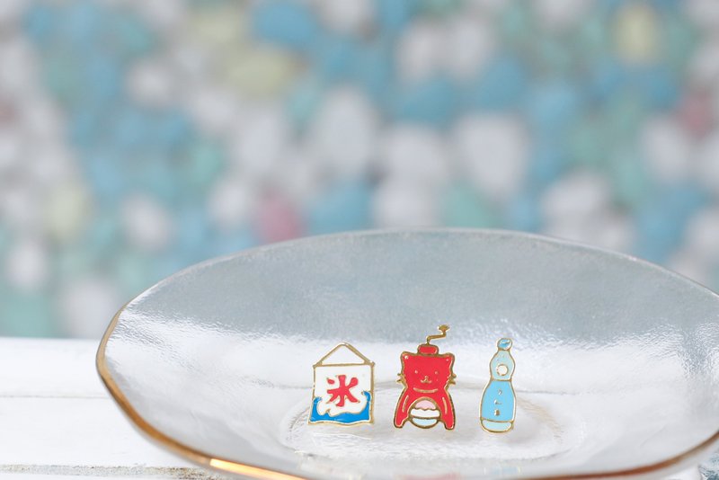 昭和 弹珠汽水 猫咪刨冰机  冰店旗帜 Showa 夹式耳环 手工饰品 - 耳环/耳夹 - 珐琅 多色