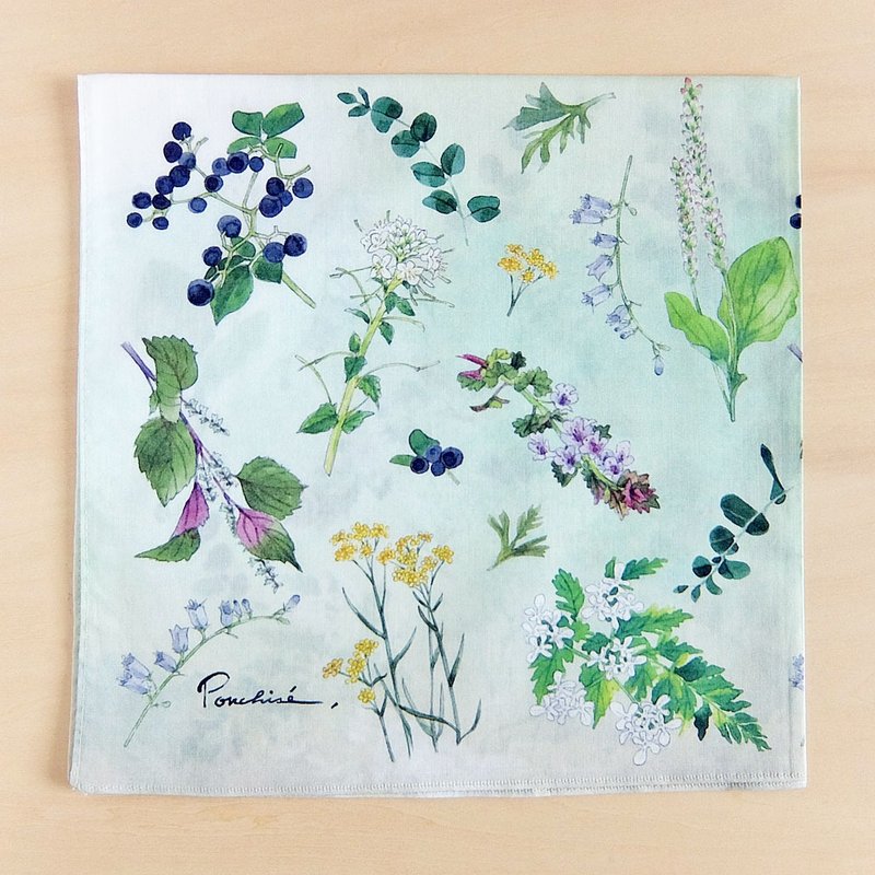 Herbal handkerchief - 手帕/方巾 - 棉．麻 绿色