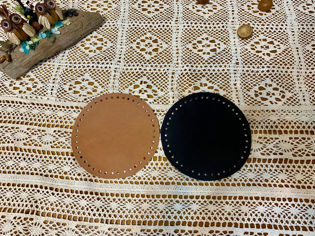 手工DIY带孔真皮革包底+塑胶板。中咖色B款=60孔/圆底直径20cm - 皮件 - 真皮 
