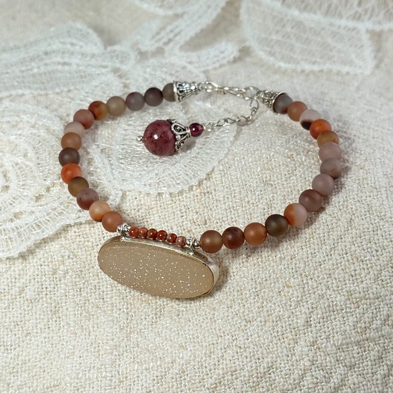 手链 水晶簇 白水晶 磨砂感 盐源玛瑙 红碧玉 925 银饰 蔷薇辉石 - 手链/手环 - 宝石 